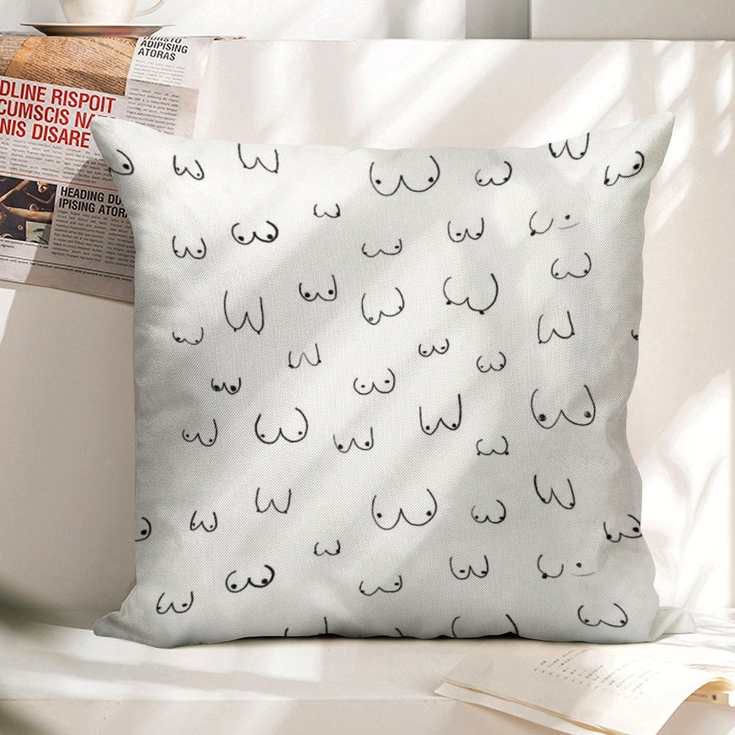 Boobie Boob Print! Linen Throw Pillow Cover