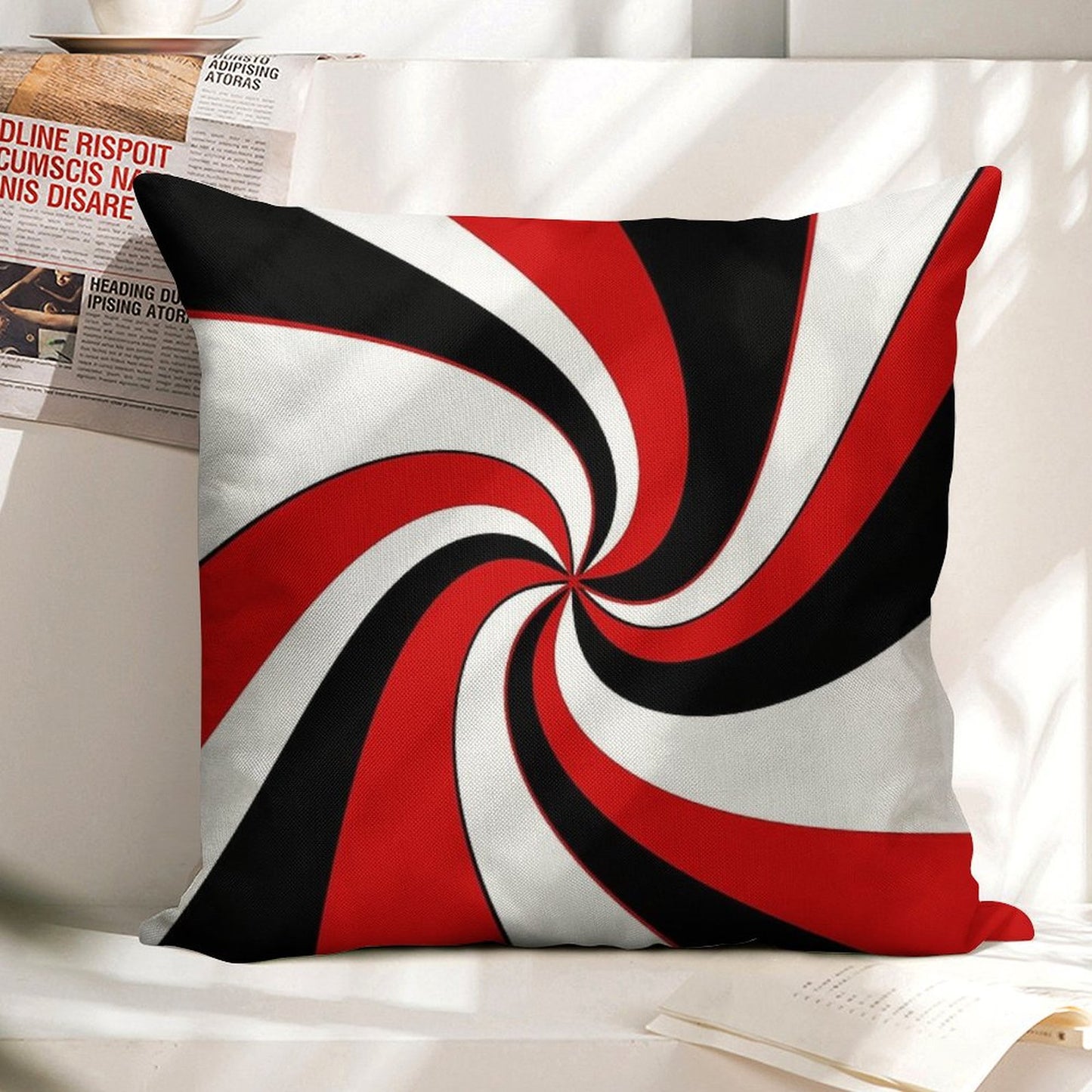 Red, Black And White Twist Design Linen Throw Pillow Cover