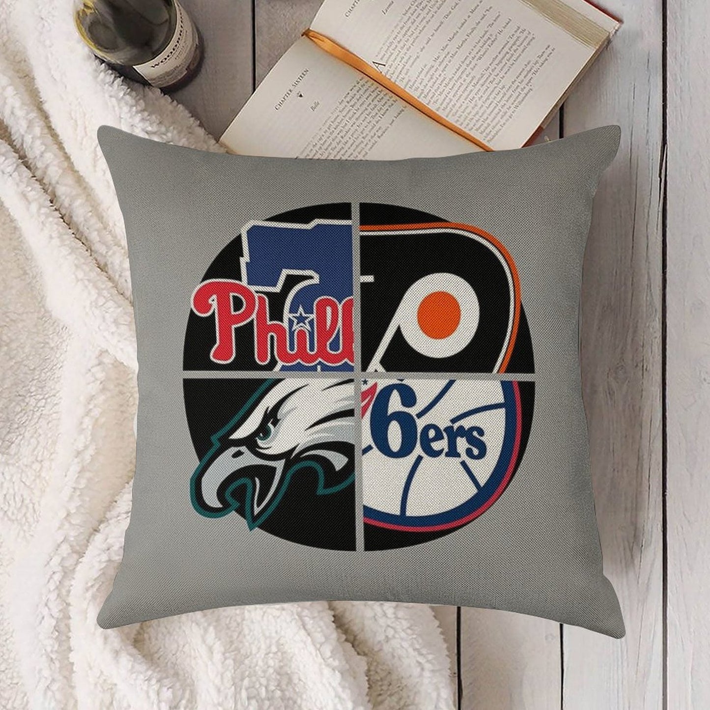 Philadelphia Sports Quad Linen Throw Pillow Cover