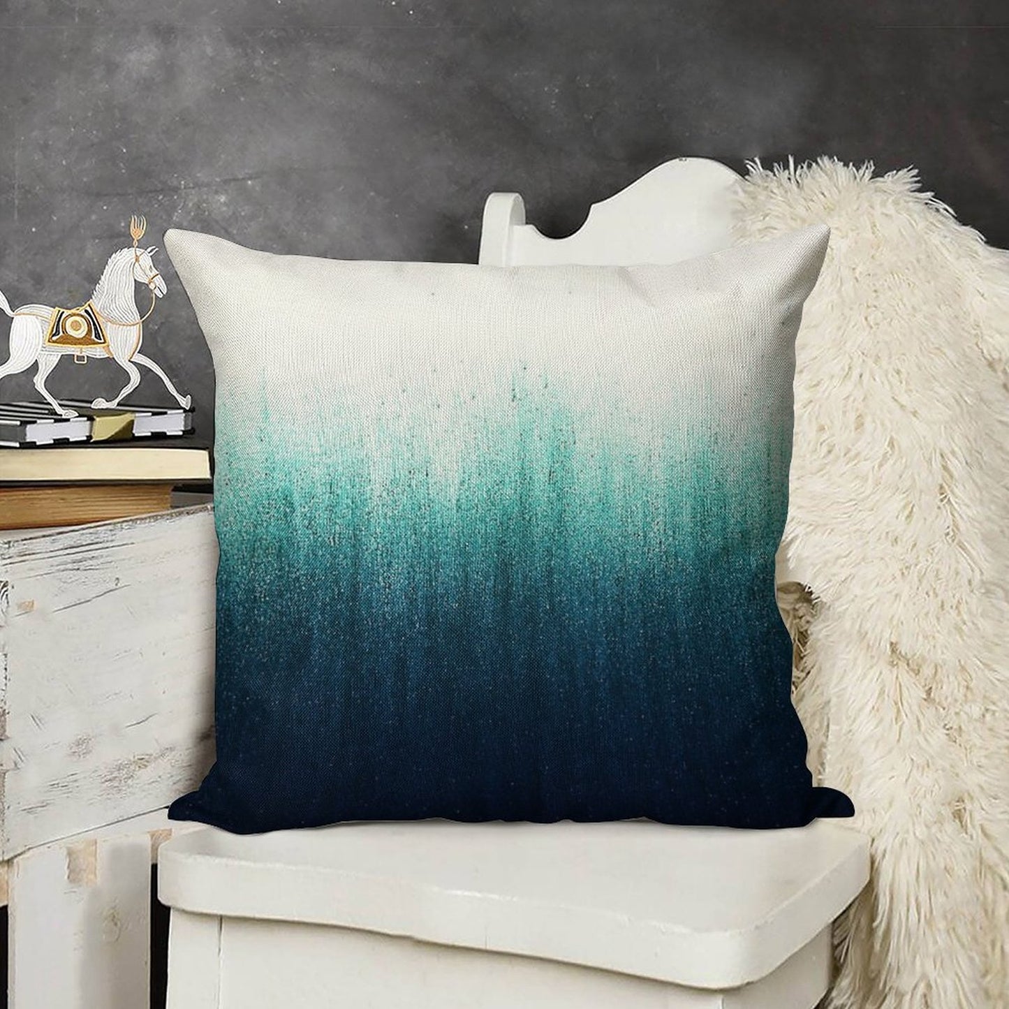 Teal Ombre Linen Throw Pillow Cover