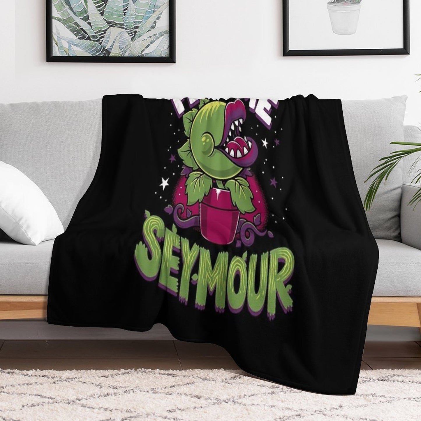 Spooky Horror Feed Me - Creepy Cute Audrey Plant - Horror Musical Throw Blanket