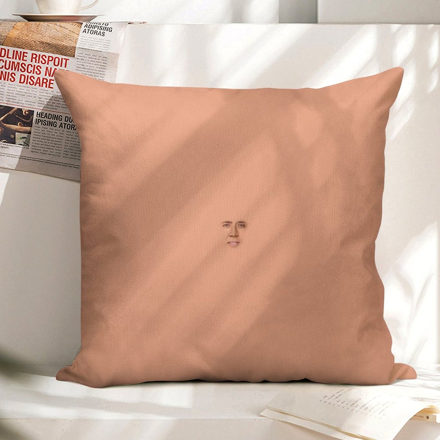 Nicolas Cage Face Linen Throw Pillow Cover