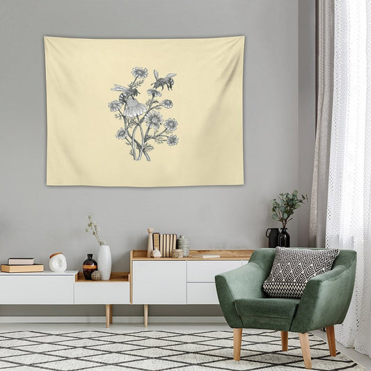 Bees And Chamomile on Honey Background Tapestry