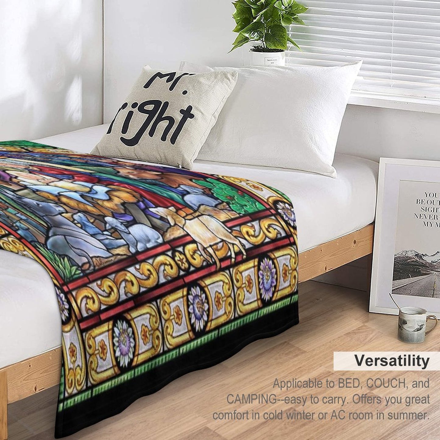 Stained Glass Nativity Throw Blanket