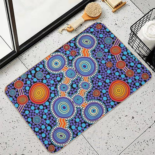 Authentic Aboriginal Art - The Journey Blue Bath Mat