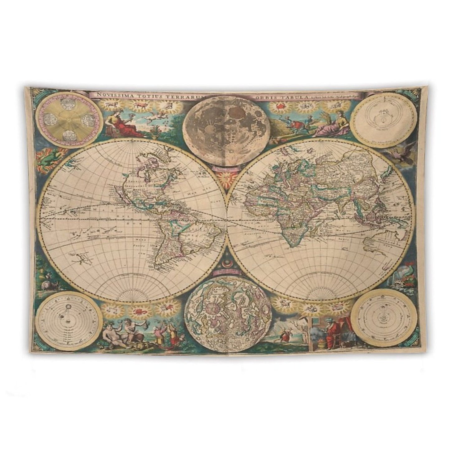 Vintage Map of The World (1672) 2 Tapestry