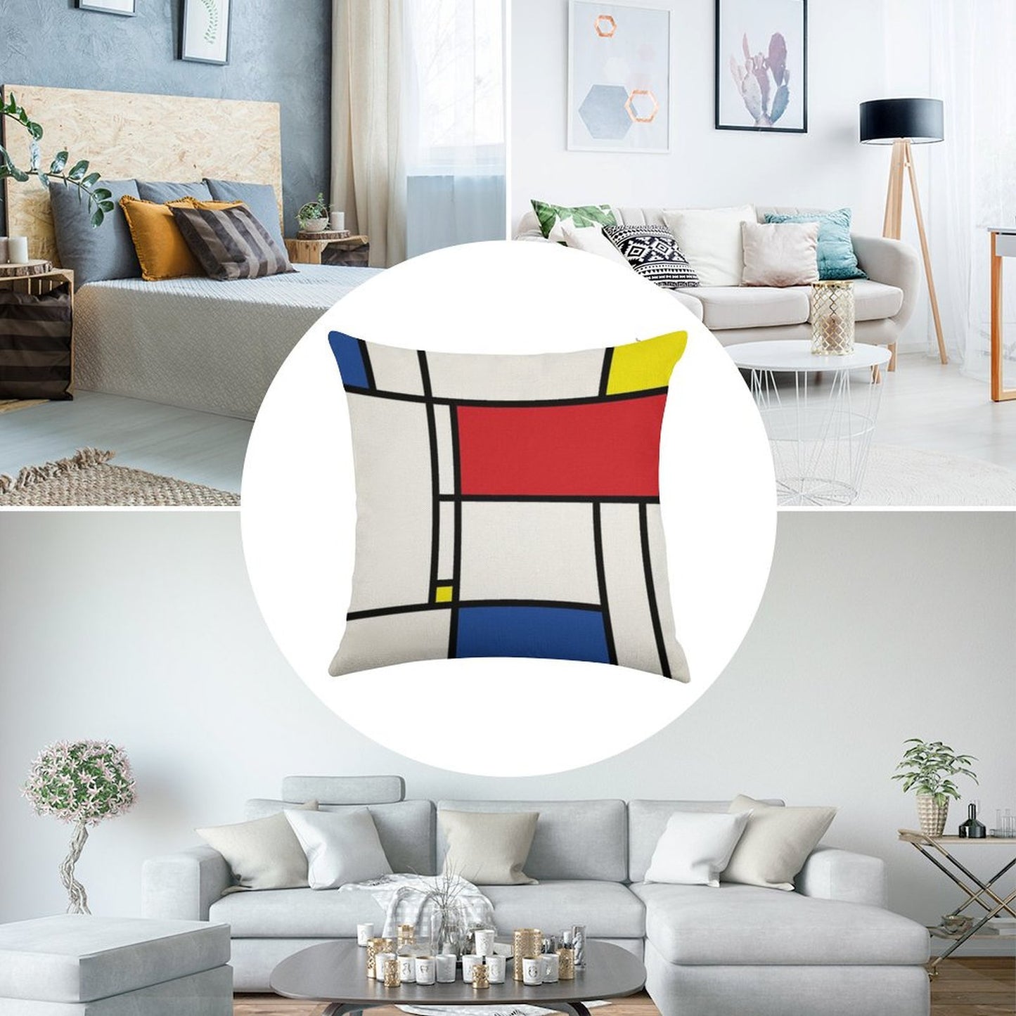 Mondrian Minimalist De Stijl Modern Art © Fatfatin Linen Throw Pillow Cover