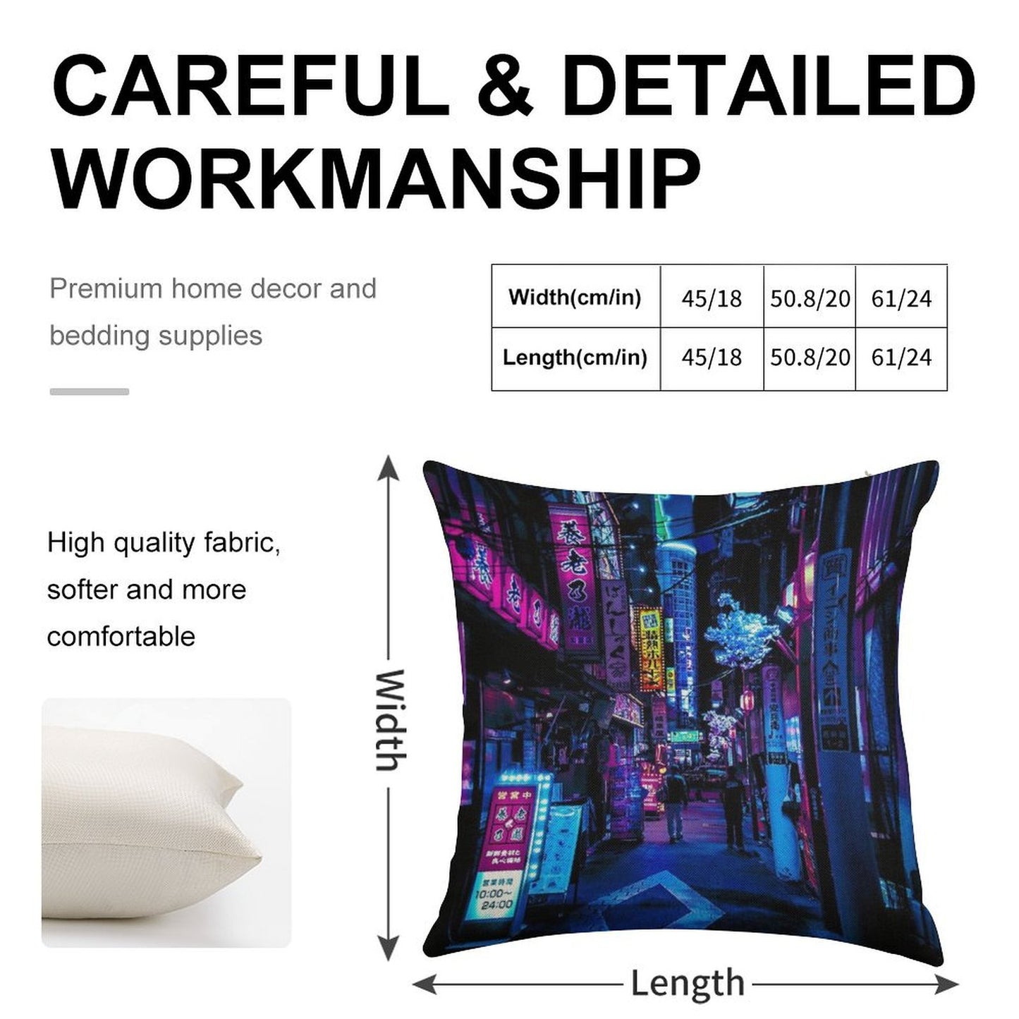 Blue Tokyo Alleys Linen Throw Pillow Cover