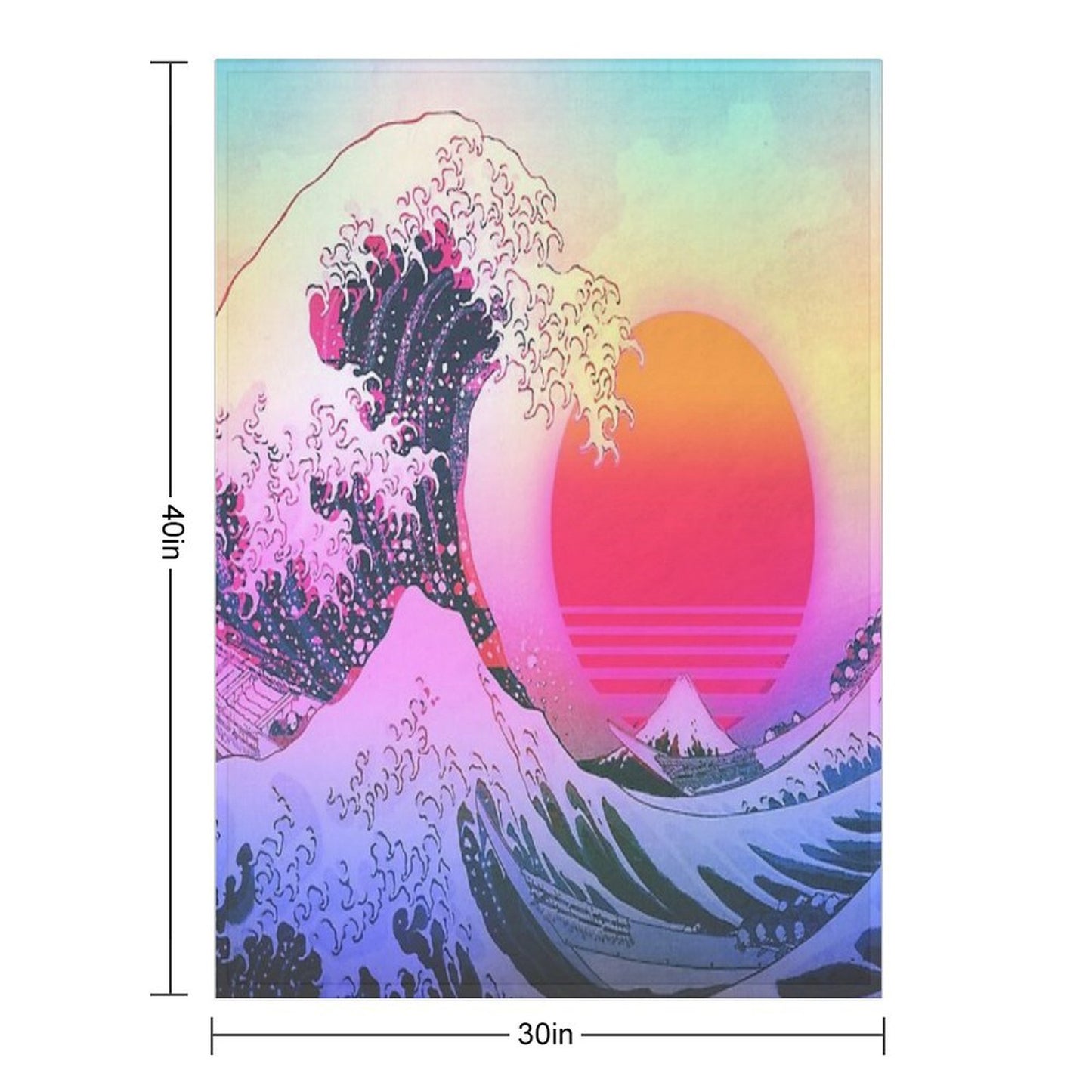Great Wave Off Kanagawa Vaporwave Retro Aesthetic Throw Blanket