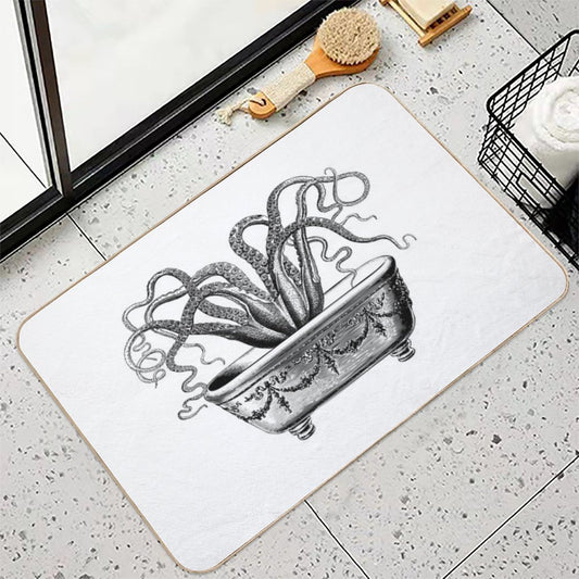 Tentacles in The Tub  Octopus in Bath  Vintage Octopus  Black And White Bath Mat