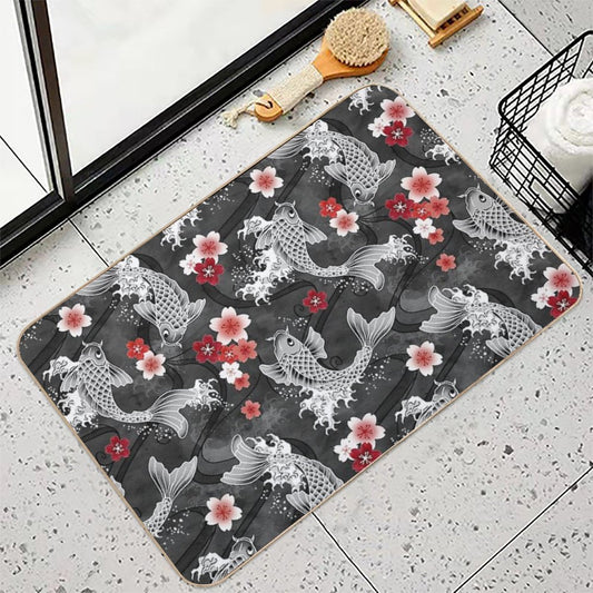 Koi Sakura Blossom in Black Bath Mat