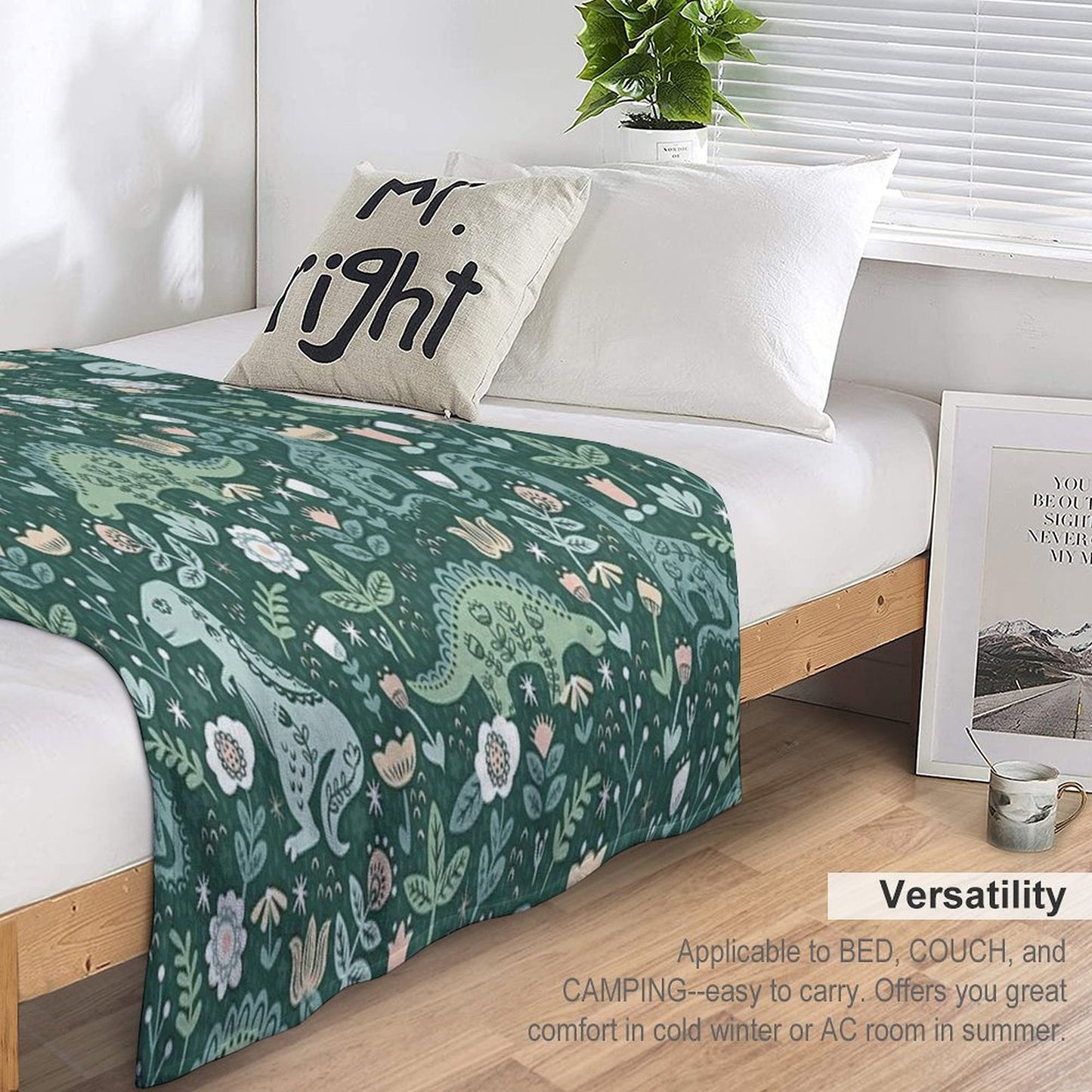 Folk Floral Dinosaur Throw Blanket