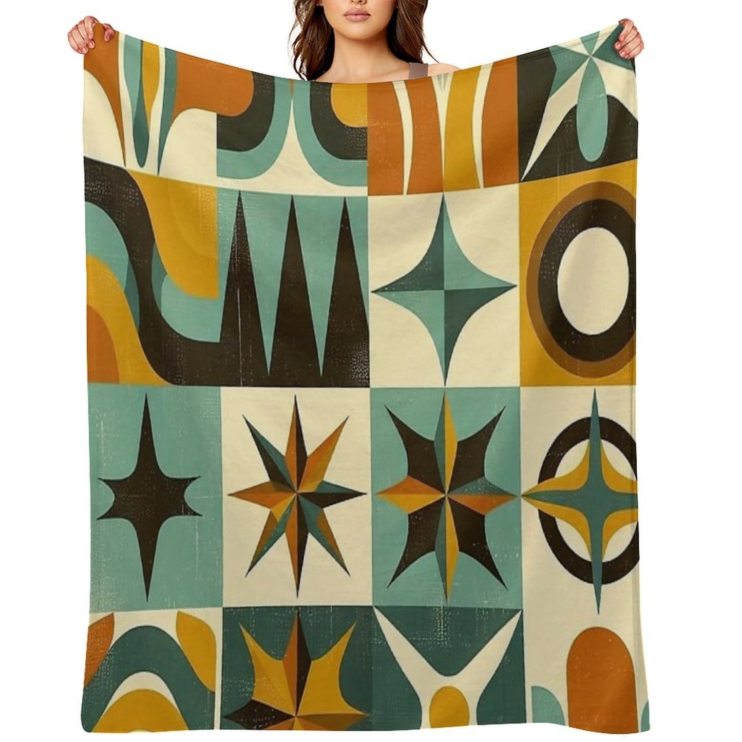 Retro Geometric Pattern Art Throw Blanket
