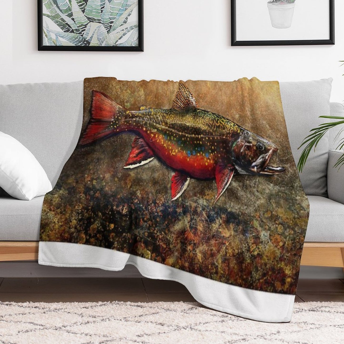 Spawning Male Brook Trout Illustration Throw Blanket