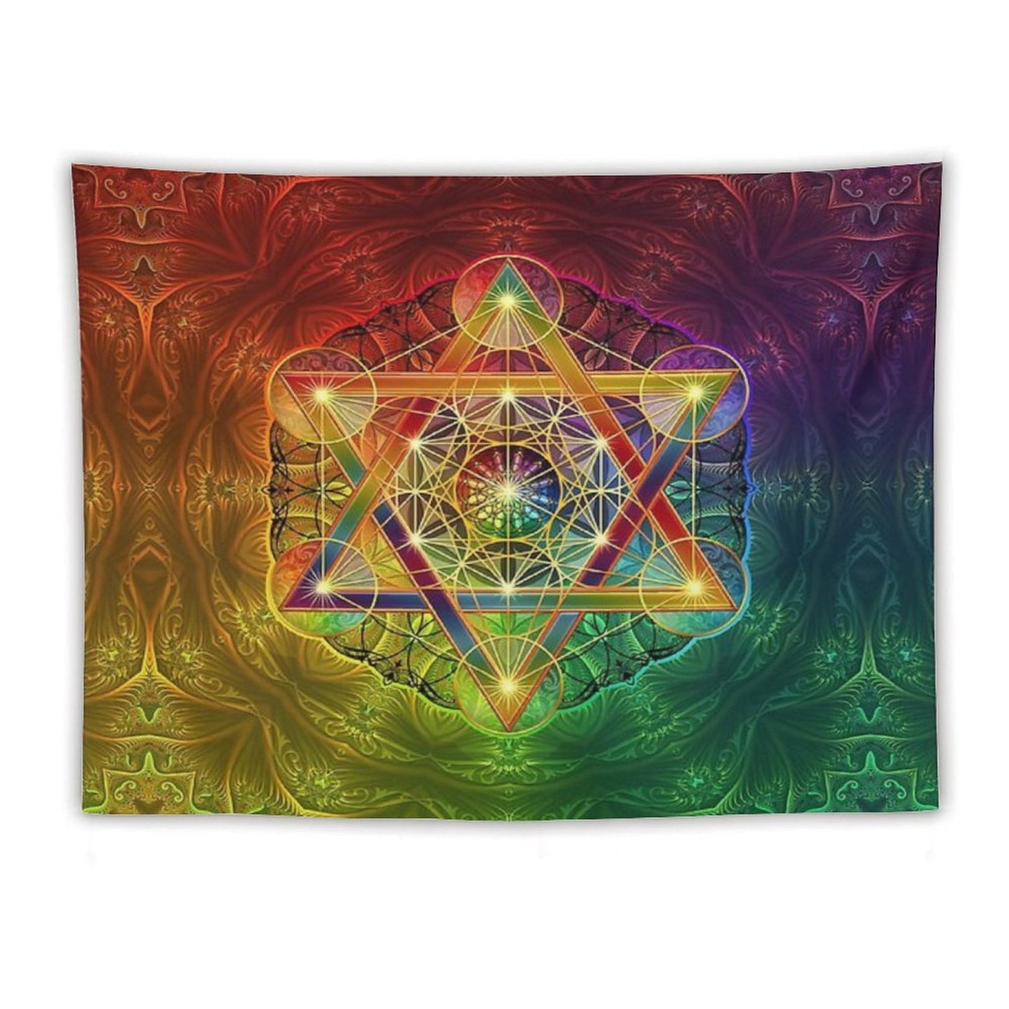 Metatron's Cube with Merkabah And Flower of Life Tapestry