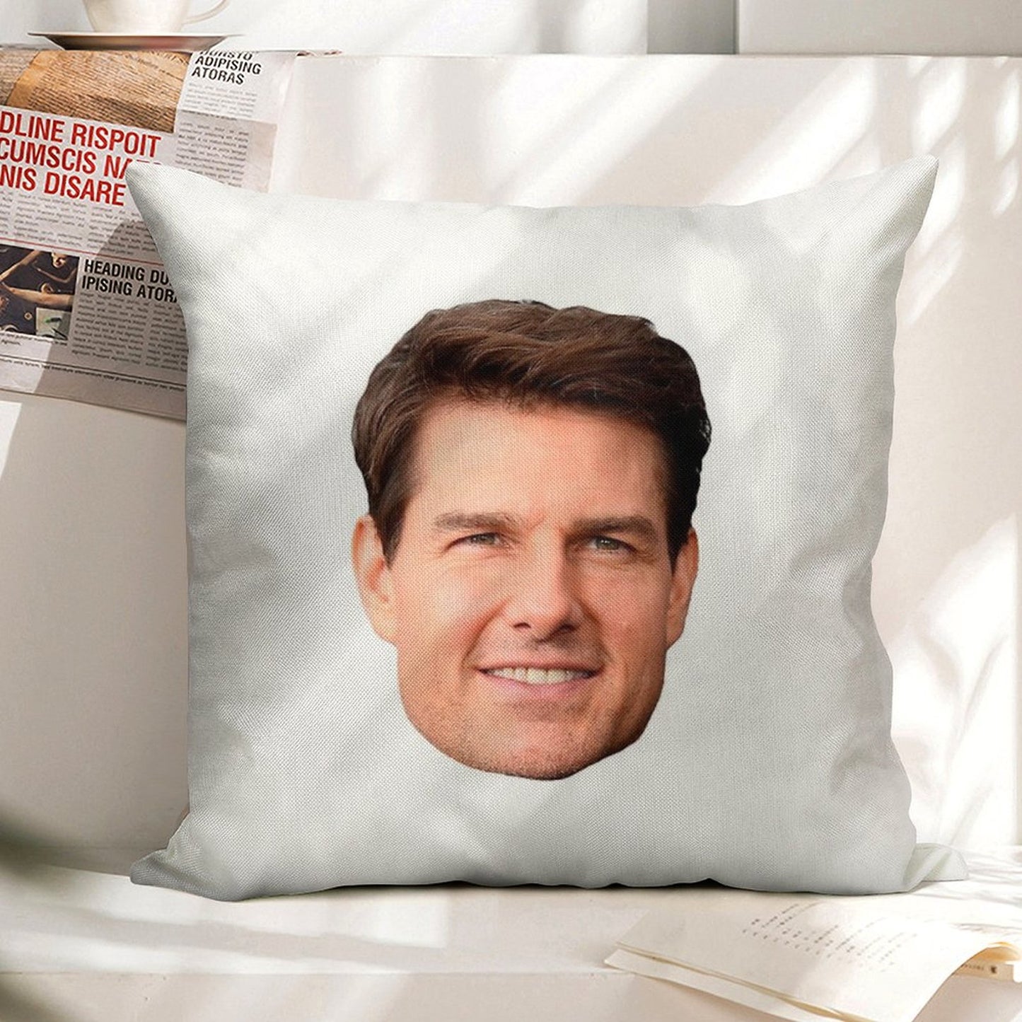 Tom Cruise Face Cutout Linen Throw Pillow Cover