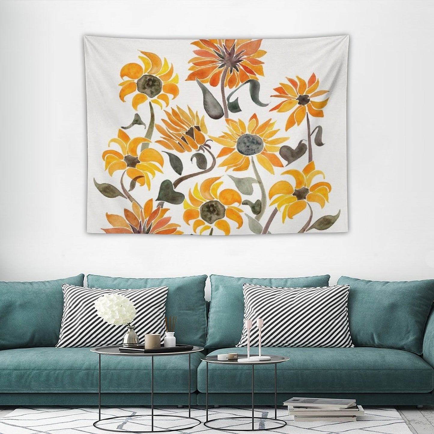 Sunflower Watercolor – Yellow & Black Palette Tapestry