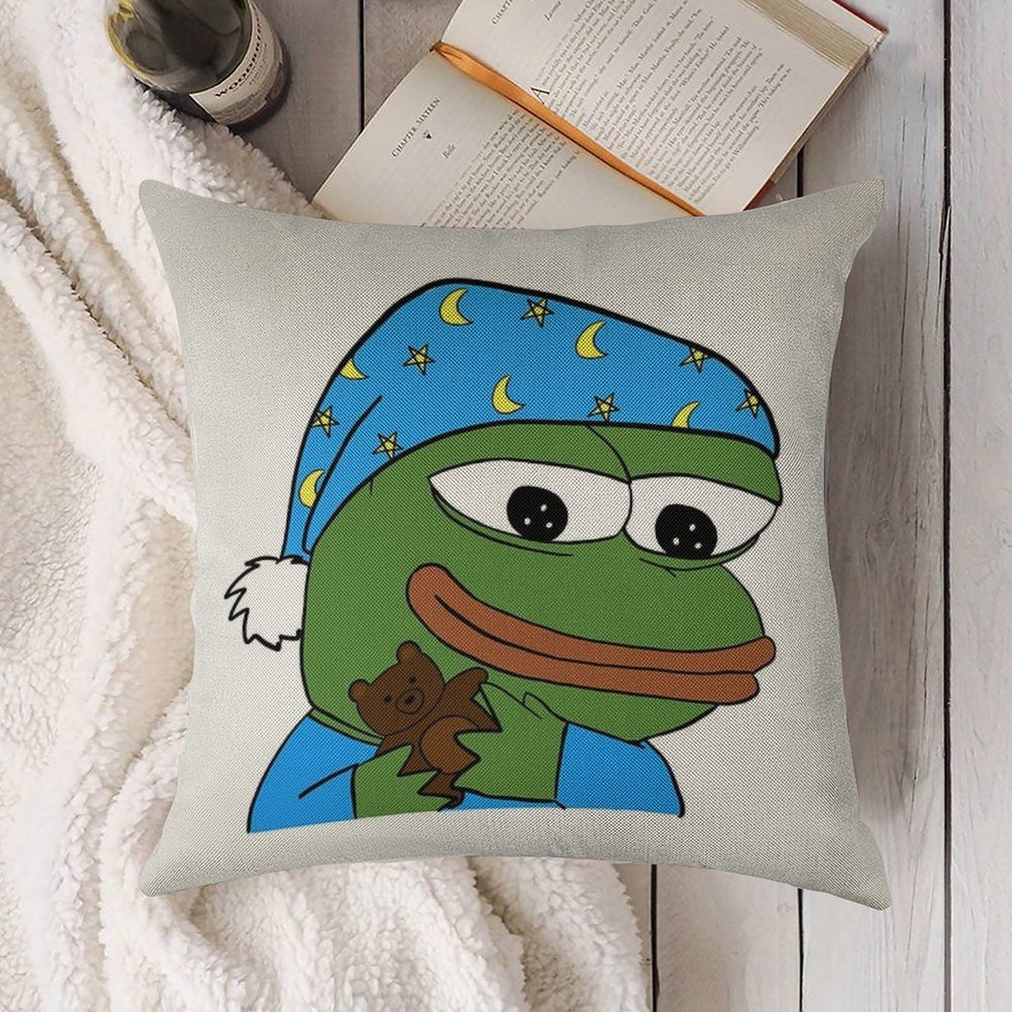 Bedtime Pepe - Sleepo Peepo Linen Throw Pillow Cover