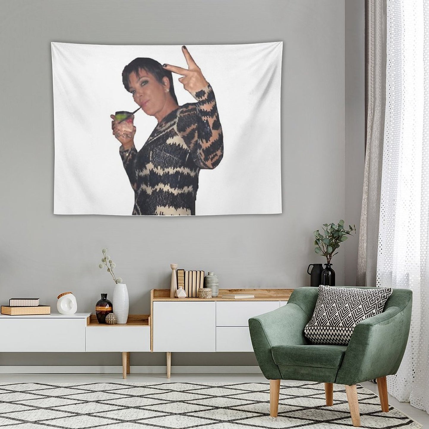 Kris Jenner Peace Sign Tapestry