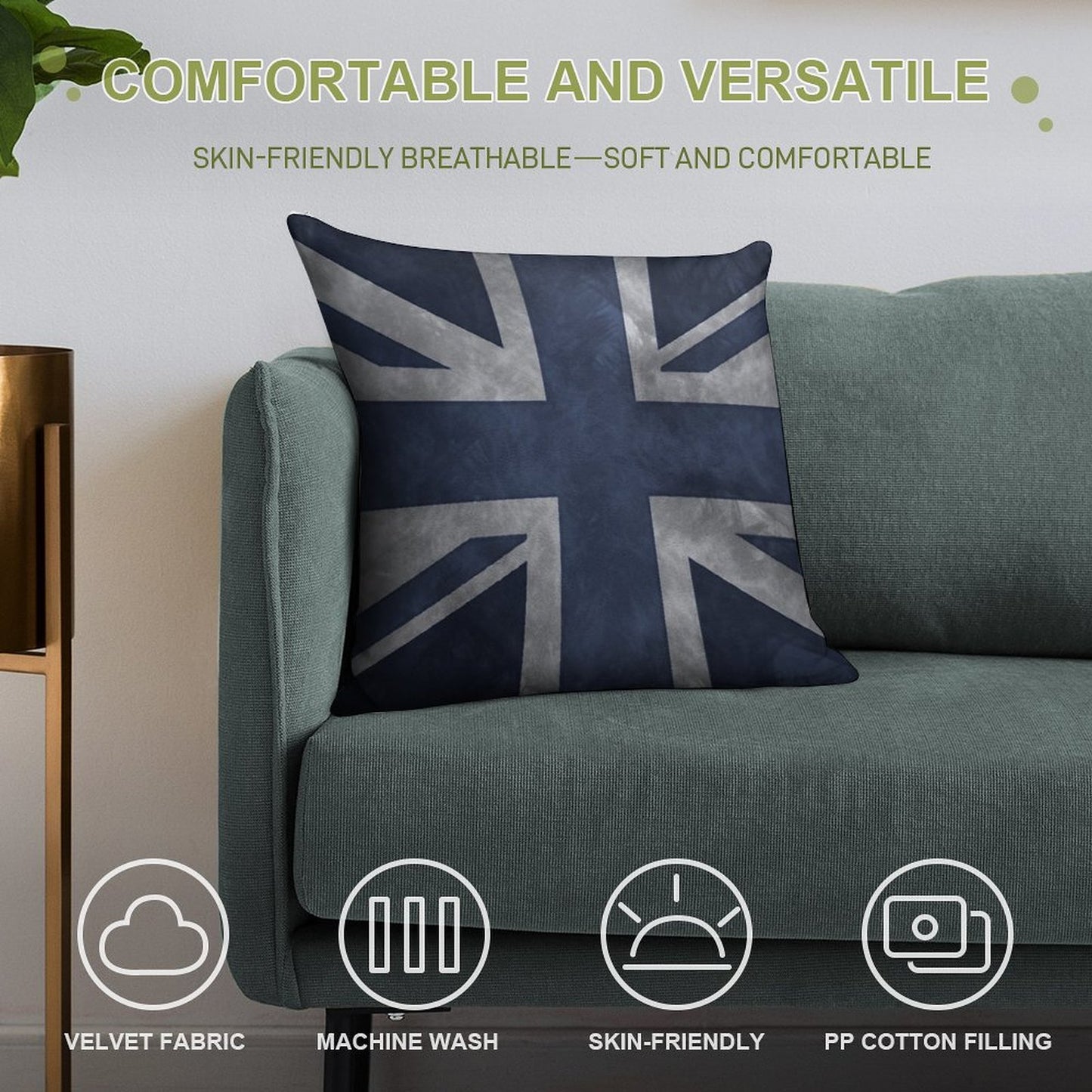 Blue Distressed Union Jack Soft Hidden Zipper Throw Pillow