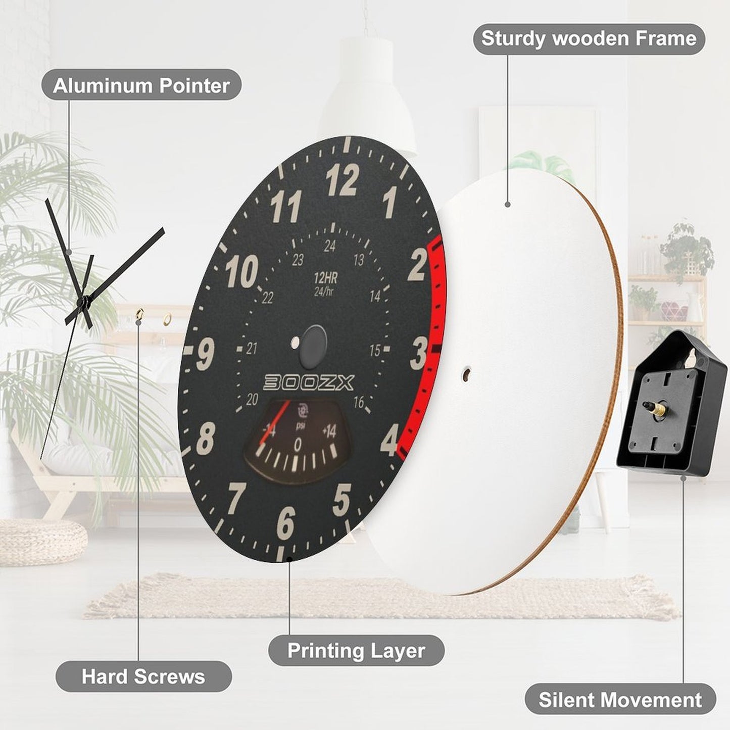 300zx Speedometer Tachometer Style Clock. (logo) Wall Clock