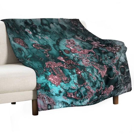 Pink And Emerald Faux Marble Throw Blanket
