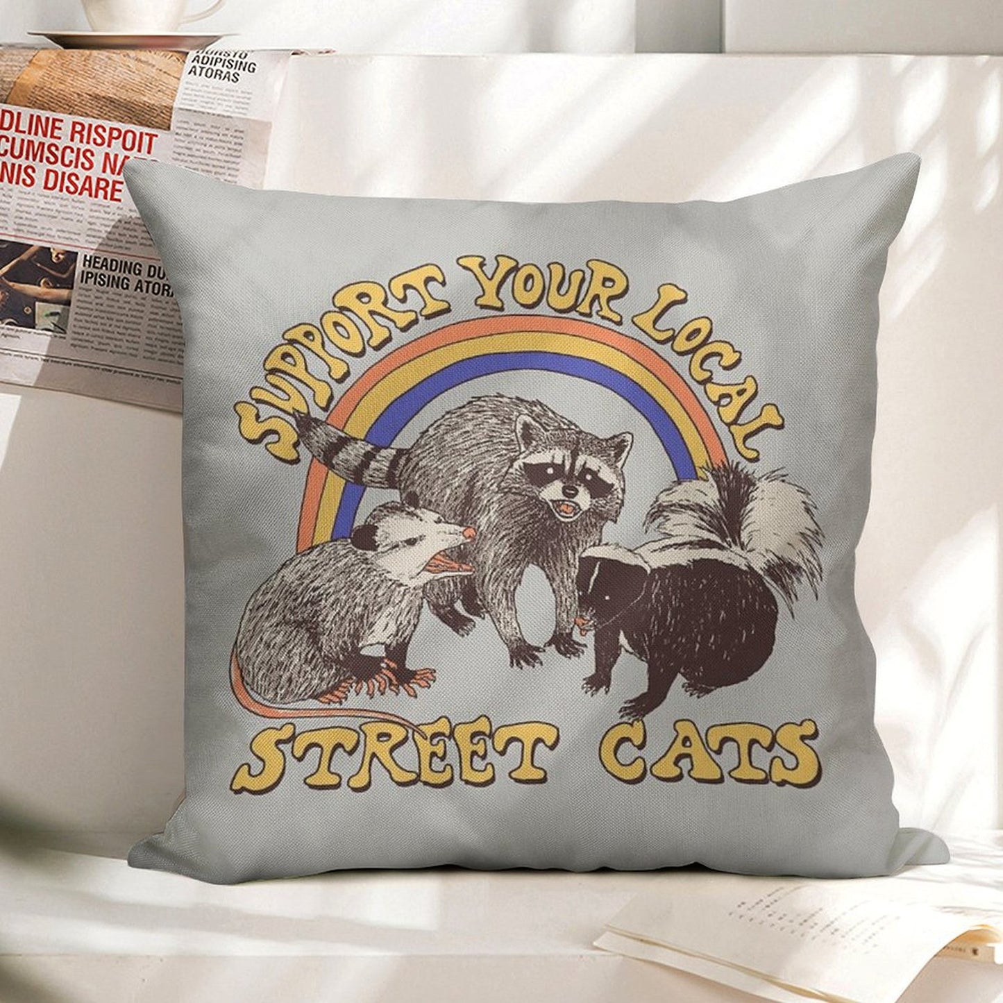 Street Cats Linen Throw Pillow Cover