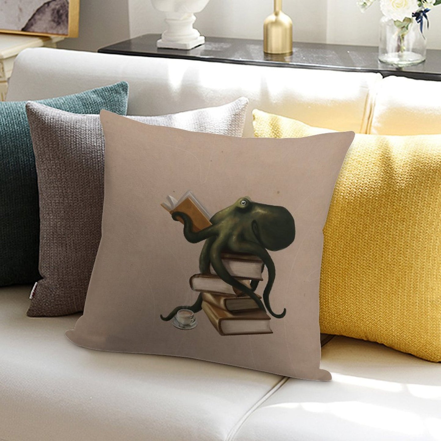 Well-Read Octopus Soft Durable Construction Throw Pillow