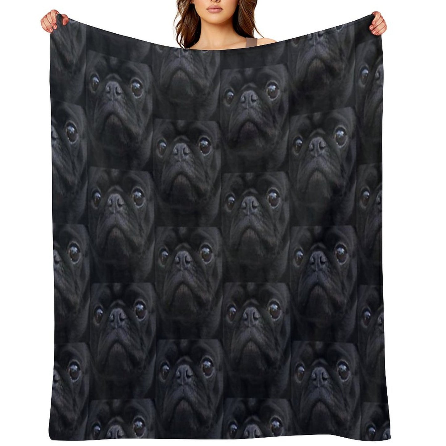 Black Pug Dog Face Throw Blanket
