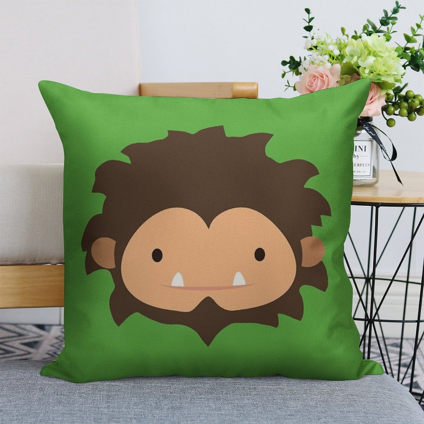Sneaky Sasquatch Big Head Linen Throw Pillow Cover