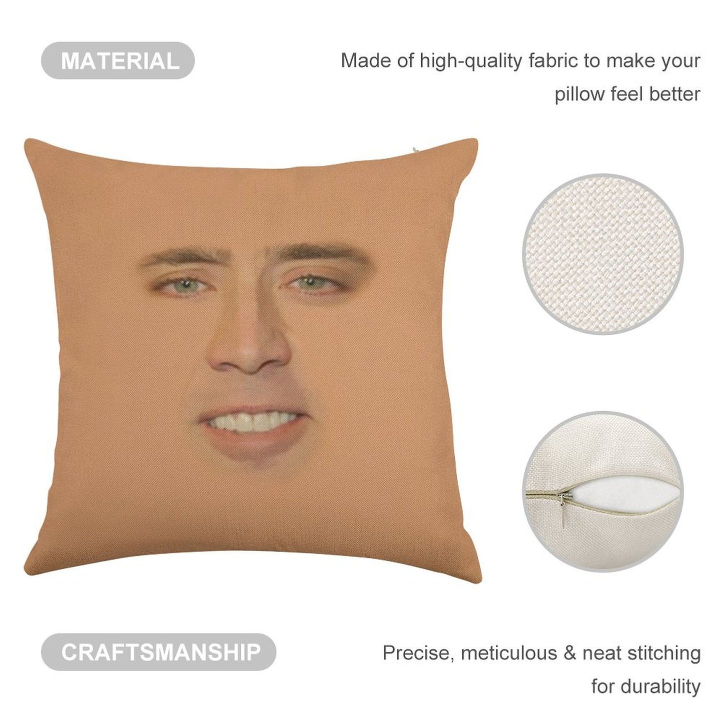 Nicolas Cage Full Face Linen Throw Pillow Cover