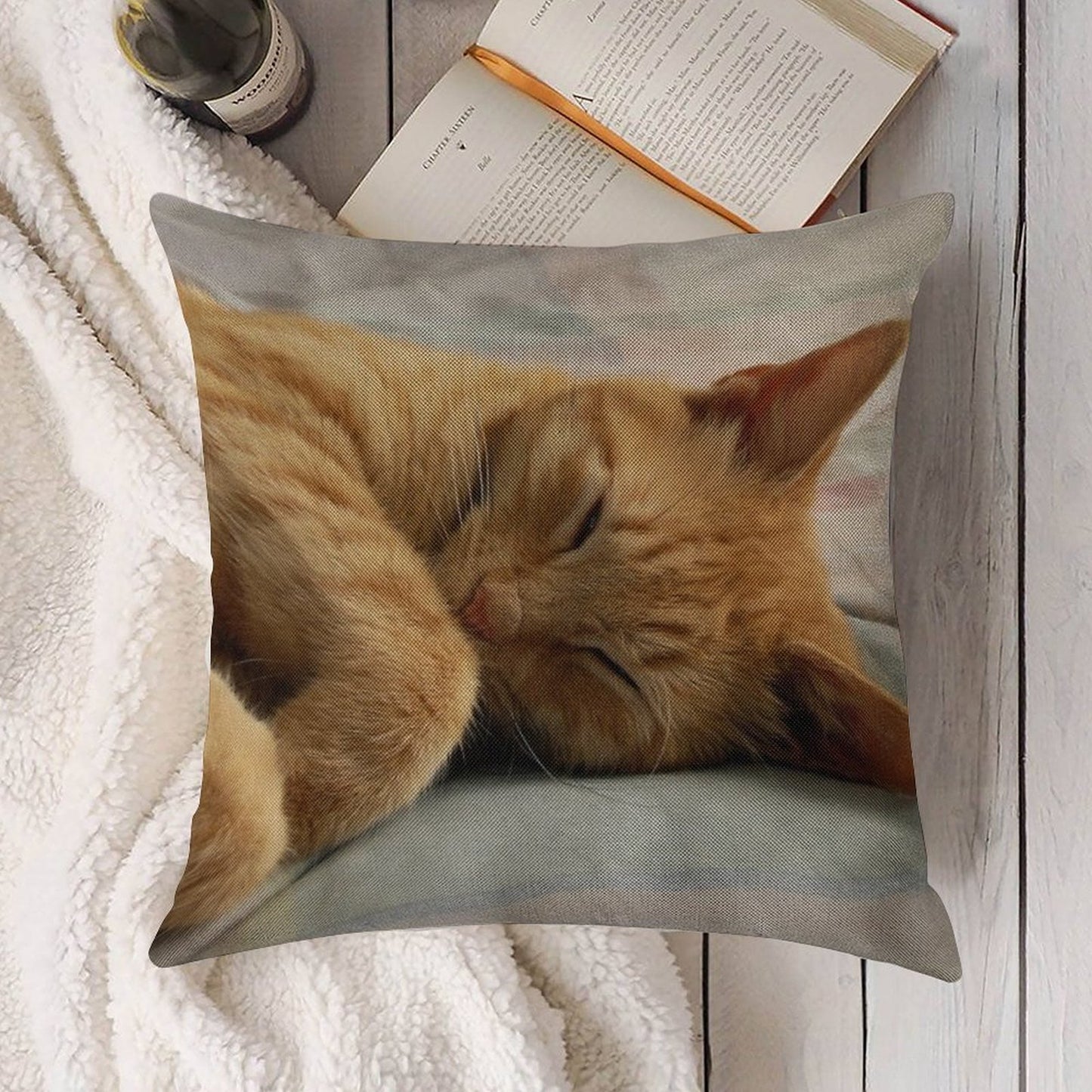 Ginger Cat Sleeping Linen Throw Pillow Cover
