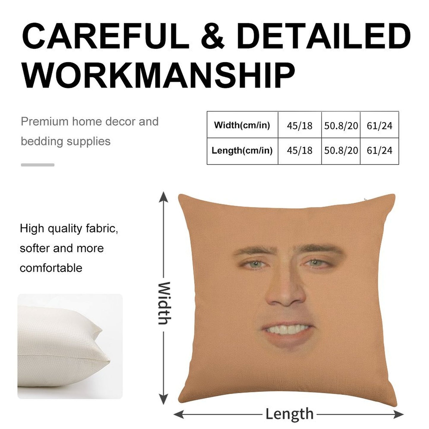 Nicolas Cage Full Face Linen Throw Pillow Cover