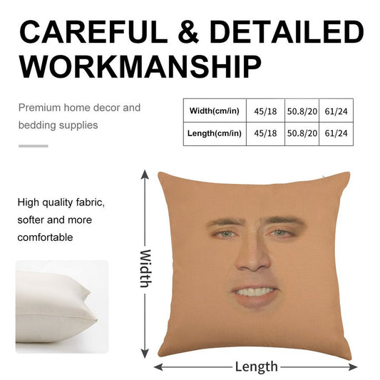 Nicolas Cage Full Face Linen Throw Pillow Cover