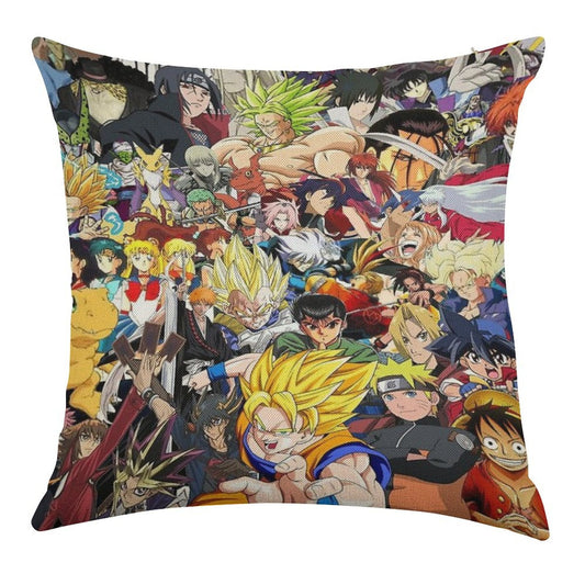 All Anime Characters Linen Throw Pillow Cover