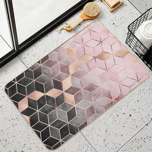 Pink And Grey Gradient Cubes Bath Mat