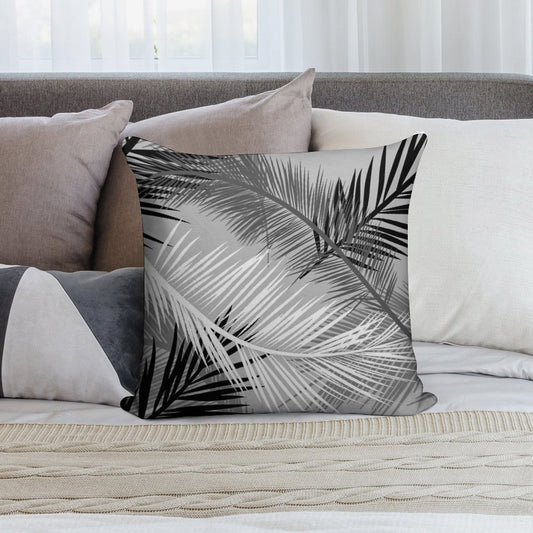 Palm Leaf Print, Gray, Black And White Soft Luxury Feel Throw Pillow