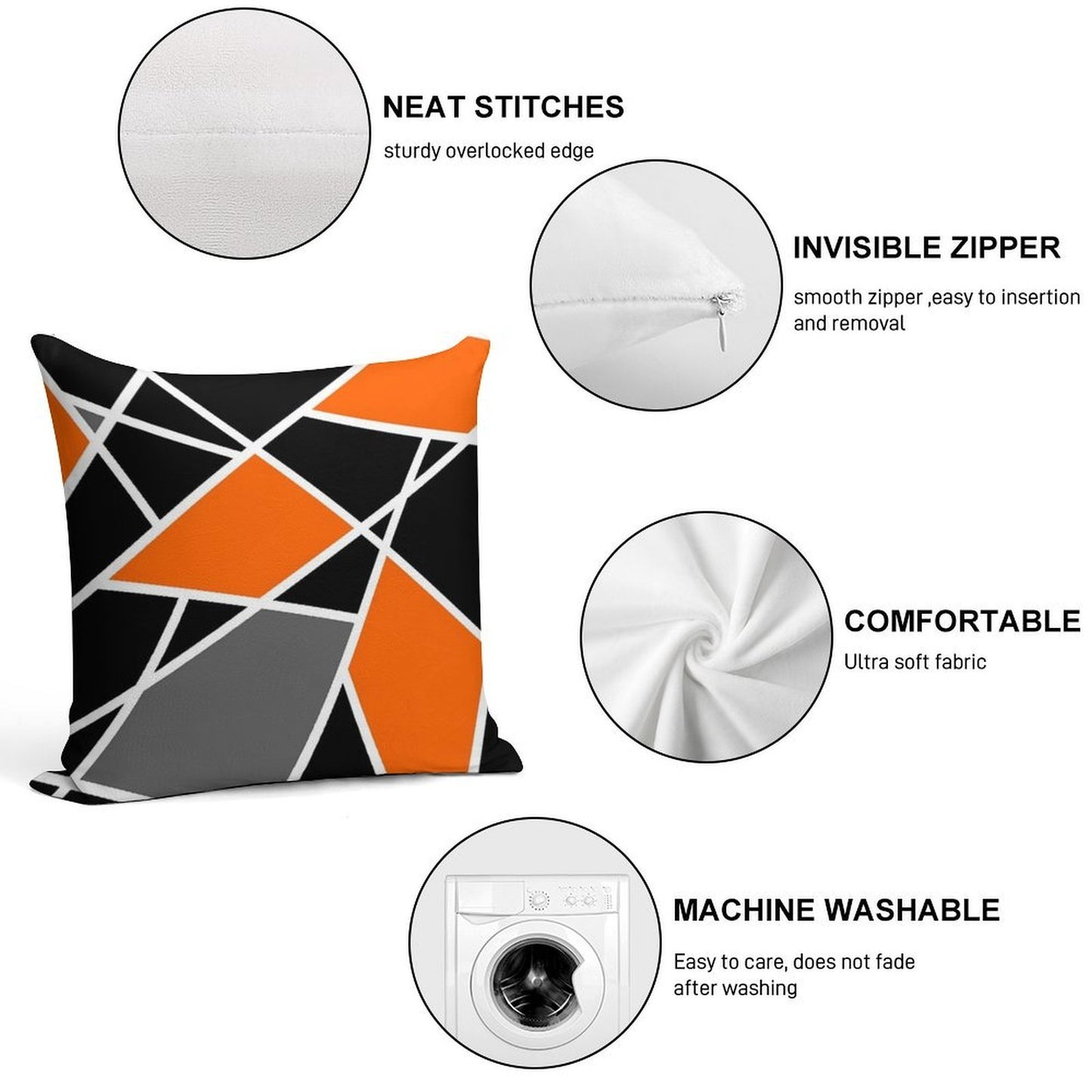 Geometric Modern Orange Pattern Soft Anti-Pilling Throw Pillow