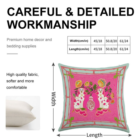 Chinoiserie Staffordshire Pink And Coral Linen Throw Pillow Cover