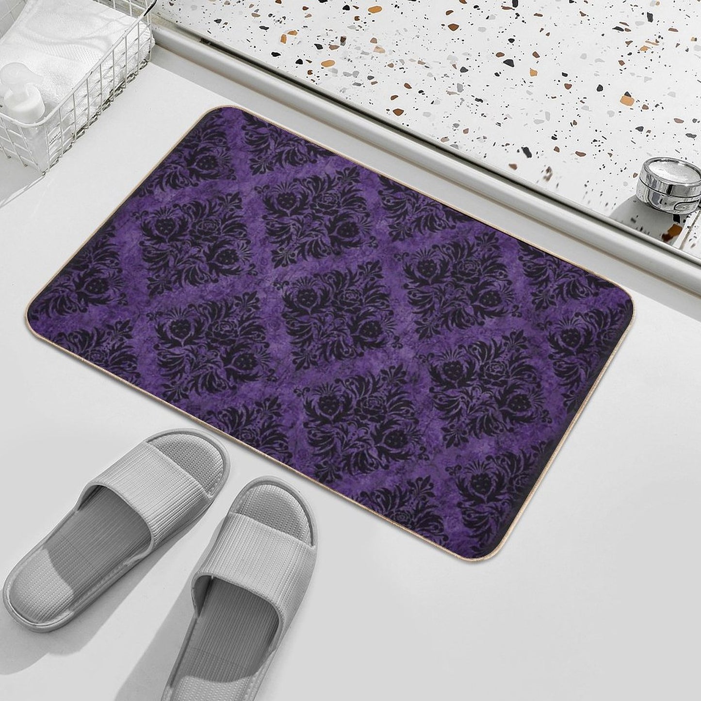Gothic Damask Purple Bath Mat
