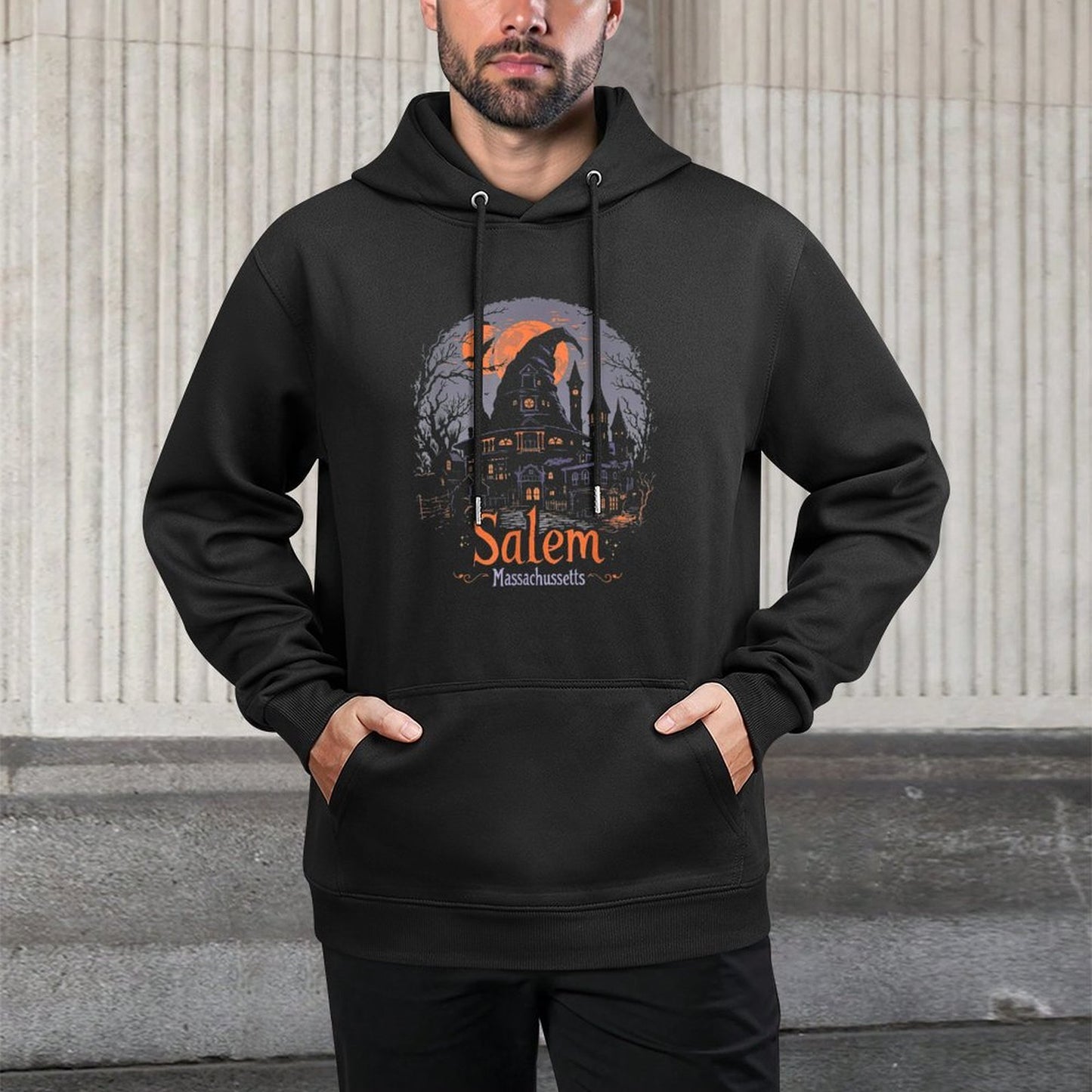 Vintage Salem Massachusetts Halloween Skyline Cityscape Customizable Surface Hoodie