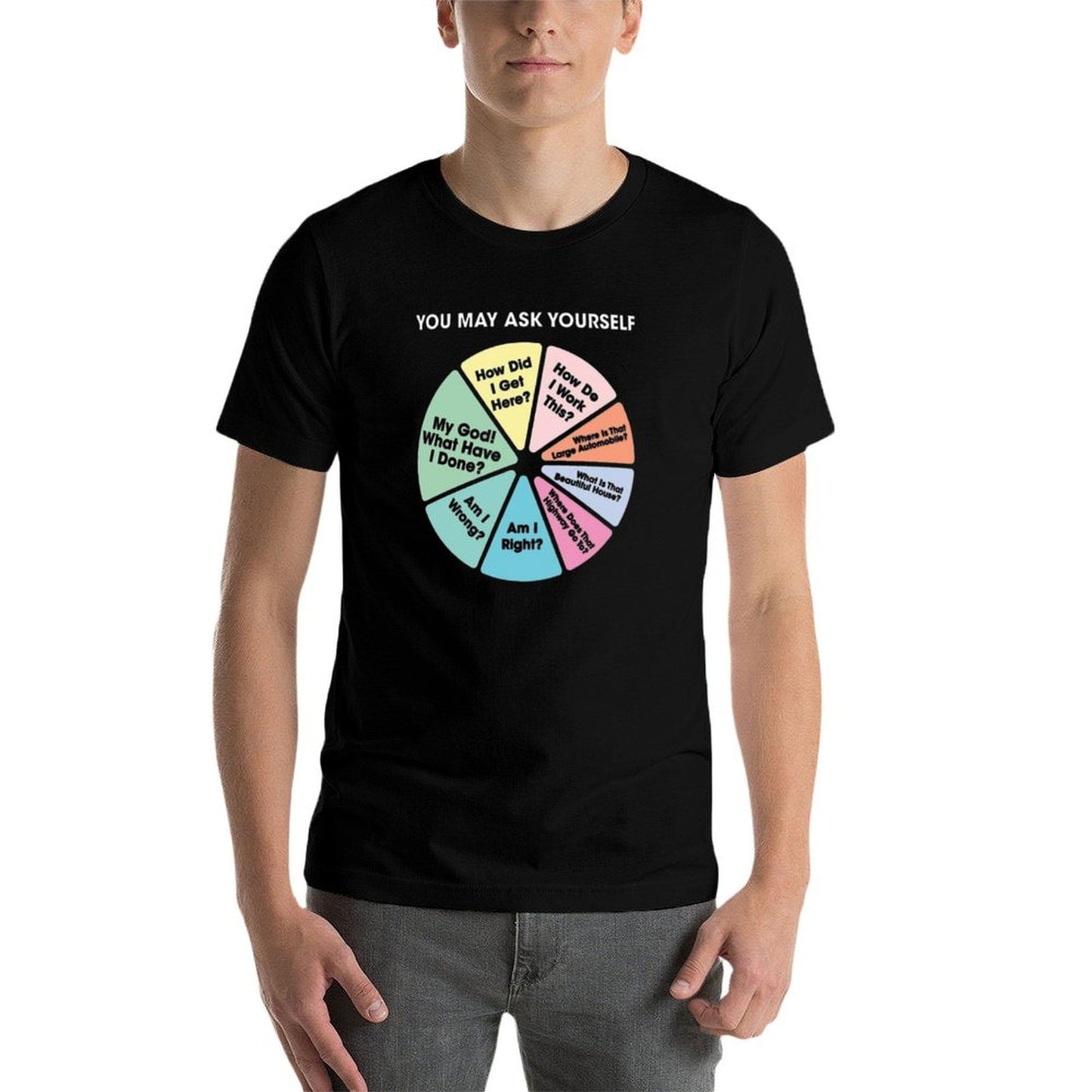 80's Music Retro Lyrics - You May Ask Yourself Pie Chart Wrinkle-resistant T-Shirt