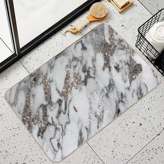 Classic White Marble Silver Glam #1 (Photo of Glitter Only - Not Reflective) Bath Mat