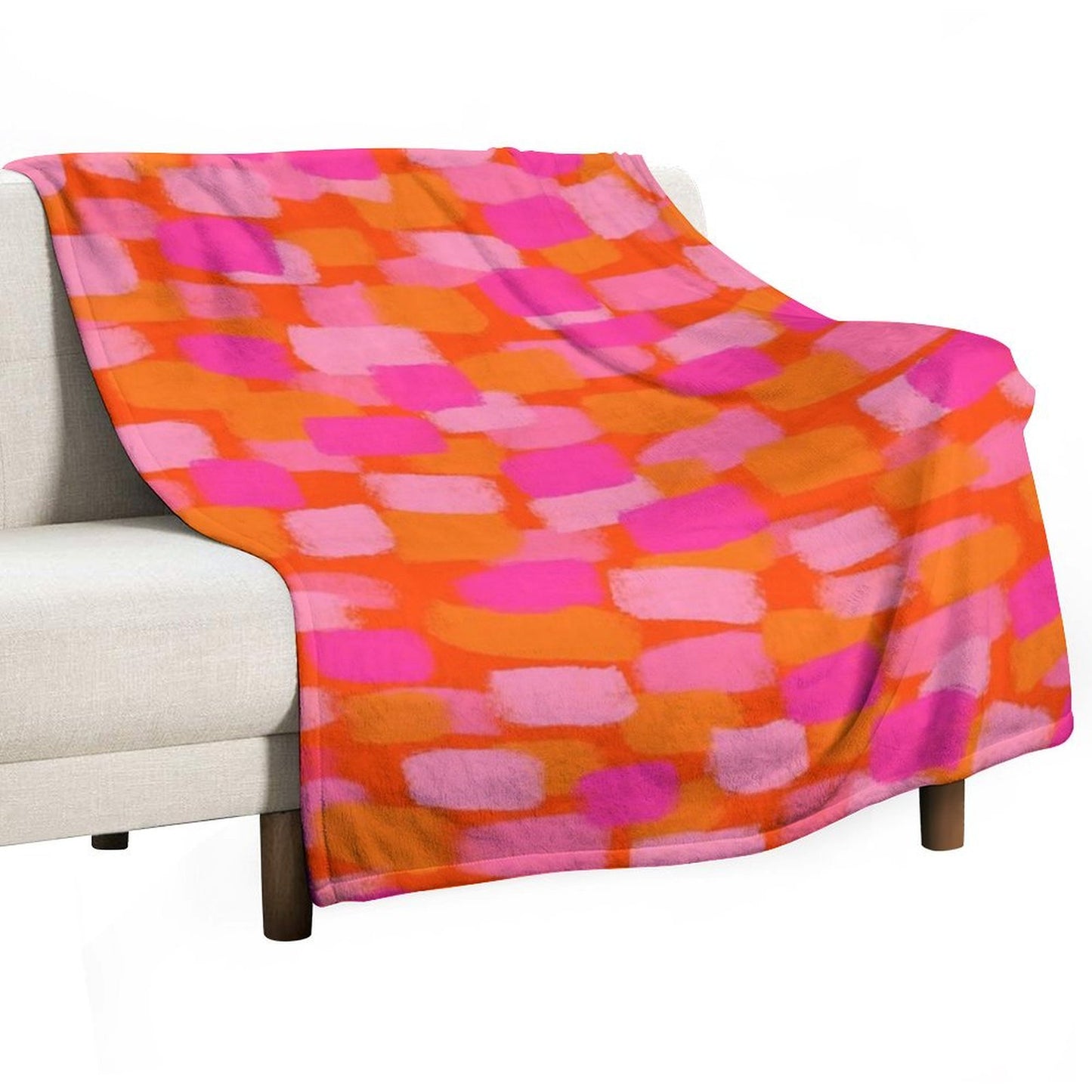 Abstract, Pink And Orange, Paint Brush Effect Throw Blanket