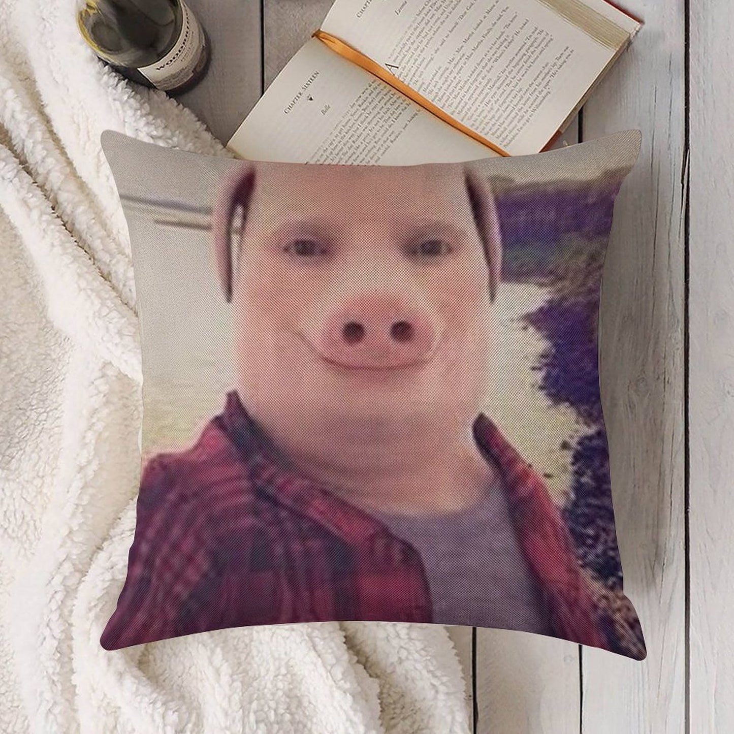 John Pork Linen Throw Pillow Cover