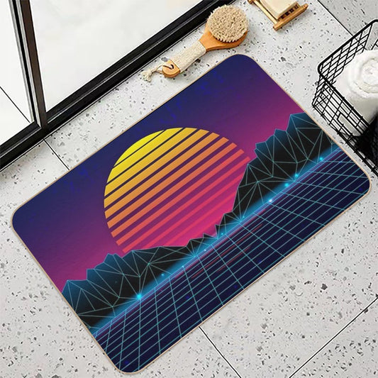 Future Synthwave Aesthetics Bath Mat