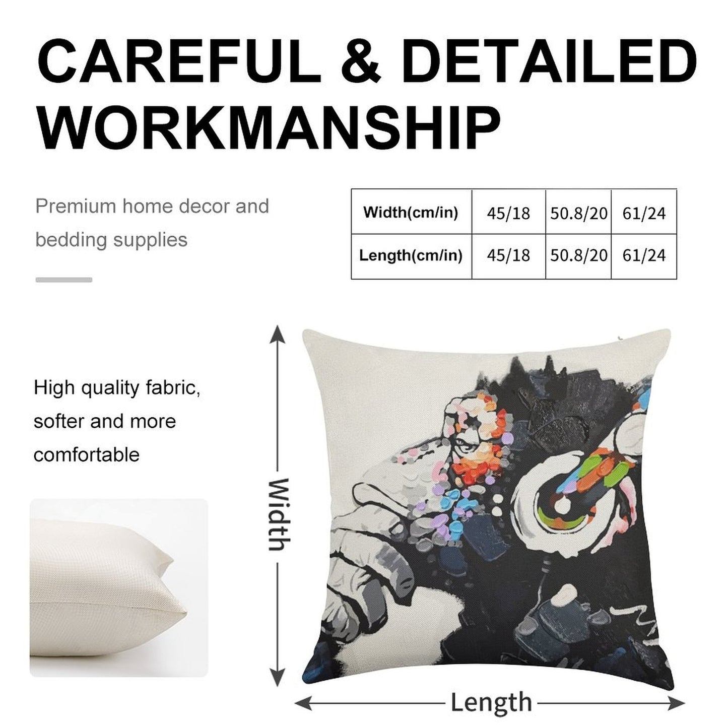Banksy DJ Monkey Thinker with Headphones White Linen Throw Pillow Cover