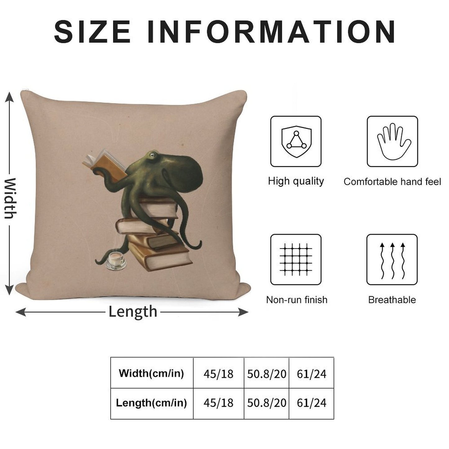 Well-Read Octopus Soft Durable Construction Throw Pillow