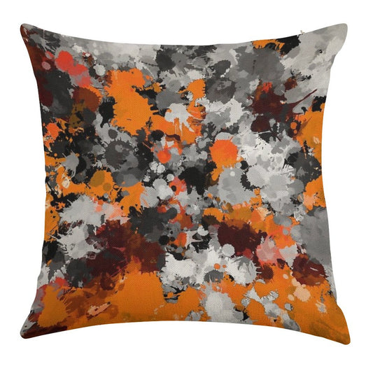 Orange And Grey Paint Splatter Linen Throw Pillow Cover