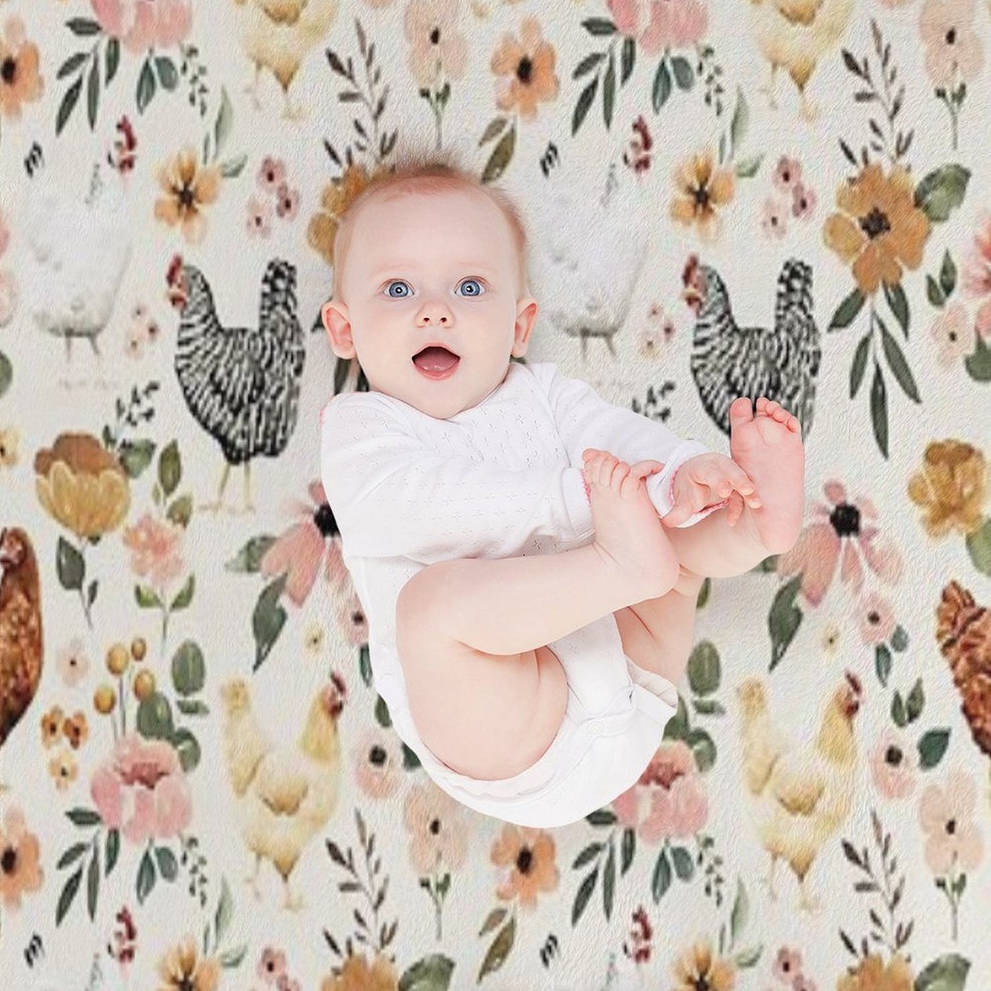 Watercolor Chicken Floral, Charlotte Floral Collection Throw Blanket